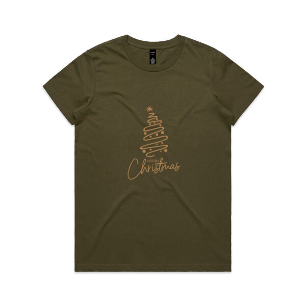 Merry Chrismtas Gold Tree - Womens Maple Tee Thumbnail